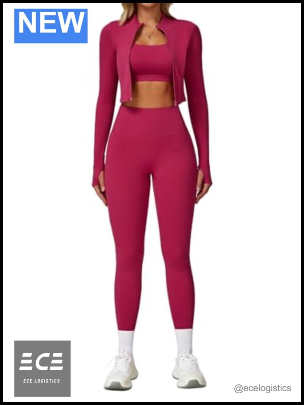 Women 3 Piece Workout Set High Waist Leggings Sports Bra Cropped Jacket